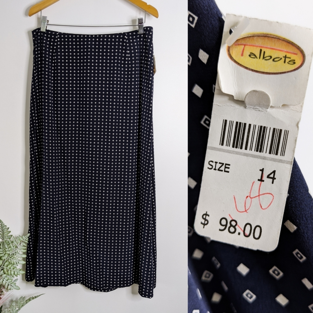 Talbots Pure Silk Long Skirt Navy Size 14